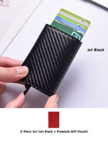 2pcs/3pcs/Set Carbon Fiber Automatic Pop-Up Card Holder Men's RFID Anti-Theft Demagnetization Card Wallet Business Commute Pocket Storage Halloween Christmas Father's Day Birthday Gift Item 1pc, Card Holder Is Main Product, Gift Bag Is Accessory - A - View 12
