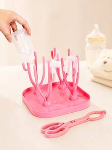 Baby Bottle Drying Rack With Tray, Large Capacity, Detachable, Optional 1pc/1set = (1 Drain Rack + 1 Bottle Holder), Slight Color Difference May Exist Due To Lighting And Angle - Pink - View 2