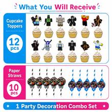 Set 22 buah/Set Topper Cupcake dan Sedotan Kertas Motif Karakter Roblox Ukuran 7,87 Inci, Topper Kue Datar dan Sedotan Minum Motif Karakter Kartun Blok, Perlengkapan Dekorasi Meja Cupcake dan Dessert Pesta Ulang Tahun Tema Roblox untuk Anak-anak - Sedotan Cupcake Kesempatan Terabaikan - View 5