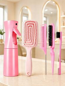 Hair Styling Tool Set (Includes Spray Bottle & Professional Combs): Includes Curling Comb, Styling Comb, Spray Bottle, Volumizing Comb, Hollow Breathable Comb, Tail Comb, And Dual-Head Styling Brush; Suitable For All Hair Types (Curly/Wavy/Straight), Ideal For Salon Use. - Multicolor - View 7