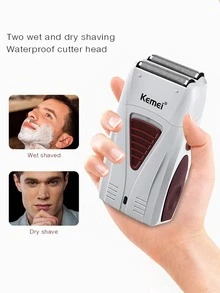 Kemei 2件組專業理髮剪刀套組，USB充電式無線理髮器，電動理髮剪，男士刮鬍刀，鬍鬚修剪套組，日常使用，男士禮物，KM-1931，KM-3382 - 淺灰色(禮盒裝) - 查看 10