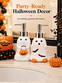 1pc Halloween Ghost Soap Dispenser, Cute Spooky Pump Bottle With Pumpkin And Bat Details, Refillable Liquid Hand Soap Lotion Dispenser For Bathroom Countertop Kitchen Sink, Fun Halloween Party Home Decor - Multicolor - View 2
