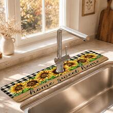 1pc Sink Faucet Absorbent Mat, Autumn Sunflower Pattern, Drainage Mat, Suitable For Kitchen, Bathroom Sink, Countertop, Drainage Mat, Diatomaceous Earth Material, Trimmable, Quick-Drying Mat - Multicolor - View 2