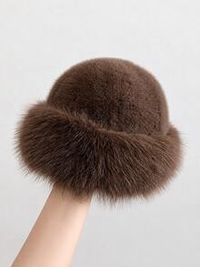 Autumn/Winter New Thickened Plush Hat, Warm Winter Faux Mink Fur Style, Solid Color Versatile, Windproof & Cold-Resistant Ear Protection, Luxurious Fluffy Touch, Comfortable & Skin-Friendly, Suitable For Fashionable Elegant Sophisticated Women - Multicolor - View 12