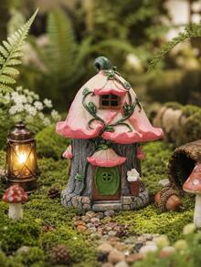 Pink Fairy Garden House Miniature, Flower Cottage Micro Landscape Ornament, Cottagecore Fairycore Decor For Bonsai, Terrarium, Flower Pot, Desktop, Bookshelf, Balcony, Patio, Yard Garden, Whimsical Home Decor Gift - A - View 3