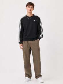 adidas originals CALI 寬鬆三條紋圓領運動長袖T恤 男款 - 黑色 - 查看 6