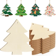 Unpainted Wooden Laser Engraved Star Christmas Tree Shaped Wooden Pieces, Christmas Tree Shaped Wooden Crafts For Painting And Coloring, Home Decor, Holiday Decoration, With Holes For Hanging - A - View 4