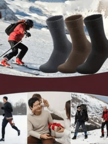 1/3/6 Pairs Men's Brushed Socks Winter Warm Thick Hiking Boots Thickened Soft Comfortable Socks, Suitable For Cold Weather Long Socks Winter Black Socks - Multicolor - View 2