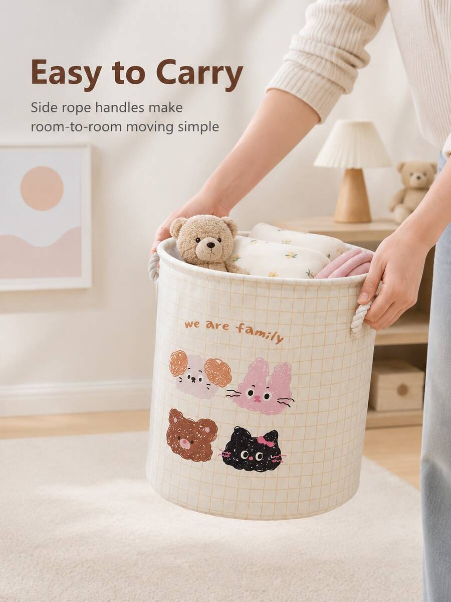 Fabric Storage Basket With Rope Handles, Animal Print Round Storage Box, Open Top Storage Bin, Can Store Clothes, Blankets, Books And Daily Items, Suitable For Bedroom, Living Room, Game Room And Dorm Storage Decorative Storage Basket - Multicolor - View 1
