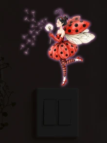 Cute Ladybug Fairy Dandelion Luminous Wall Decal, Glow‑In‑The‑Dark PVC Light Switch Socket Sticker, Peel And Stick DIY Wall Art For Girl Bedroom Nursery Home Decoration - Ladybug Fairy - View 3