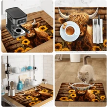 1pc Cute Highland Cow & Sunflower Print Dish Drying Mat, Coffee Machine Mat, Absorbent Quick-Drying, Countertop Protection, Suitable For Home Kitchen, Tea & Beverage Preparation, Autumn Harvest Festival, Daily Warm Dining Decor, Multi-Purpose Drying Mat, Home Gift, Tabletop Decoration - XYLSD-1085 - View 11