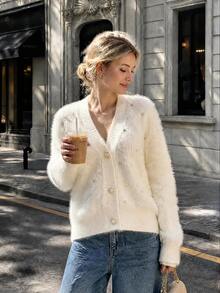 Autumn/Winter Elegant Fashion Rhinestone Decor Faux Fur Cardigan - White - View 1