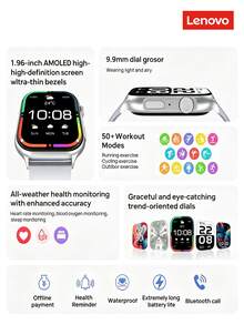 Lenovo Watch Fit Smartwatch, Slim Large Screen, Blood Oxygen Heart Rate Sleep, Bluetooth Calling, Health Monitoring, Wearable Sports Watch Bracelet, Ultra-Thin Dial, Lightweight (Supports Chinese And English Only) - View 2