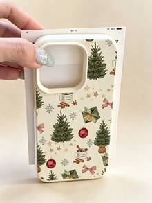 Phone Case - White Lychee Pattern Watercolor Christmas Print Element Design Phone Case, Suitable For IPhone 18 Pro Max 17 16E 16 15 14 13 12 11 Pro Max, Phone Back Cover Protection, Scratch-Resistant Wear-Resistant Shock-Proof Smartphone Protective Case - Multicolor - View 3