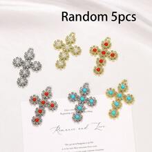 5/10pcs Alloy Cross Pendant With Rhinestones, Turquoise And Pearl, Exquisite Charm For Handmade DIY Jewelry Making, Necklace, Bracelet, Earrings, Bag Chain, Keychain, Key Chain, Versatile For Daily Wear - Multicolor - View 7