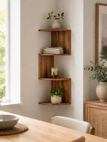 1pc Wall Mounted Floating Corner Shelf Space-Saving Corner Bookshelf Display Storage Rack Suitable For Living Room Bedroom Bathroom Office Entryway Kitchen Placing Green Plants Books Home Decor Small Space Storage - Shape - View 6