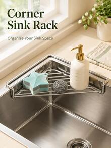 Triangular Sink Storage Rack, Stainless Steel Sink Top Draining Rack, Kitchen Dish Rack, Dishcloth And Sponge Draining Rack, Space-Saving Triangular Kitchen Organizer; Suitable For Draining Dish Soap, Cleaning Brushes And Sponges. - Multicolor - View 2