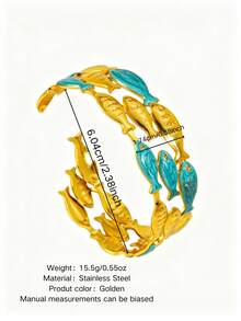 VceTd 1 buah Gelang Bangle Terbuka Stainless Steel Desain Ikan Enamel Warna-warni Gaya Lucu untuk Wanita, Cocok untuk Pernikahan, Perjalanan atau Hadiah Hari Valentine untuk Orang Tercinta - Yellow Gold - View 17