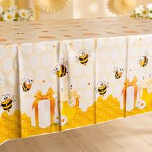 Little Bee Honey Theme Party Tablecloth, Yellow Honeycomb Sunflower Print Waterproof Tablecloth, 1st Birthday, Baptism Party, Gender Reveal, Bee Theme Birthday Party Table Decor - Honey Jar - View 5