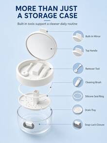 3-In-1 Denture & Retainer Storage Case With Mirror And Cleaning Brush, Soaking Box With Basket Filter, Essential For Braces, Portable Travel Accessory - Multicolor - View 5