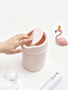 Mini Desktop Trash Bin With Rotating Lid And Decorative Bow, Plastic Cylindrical Dustbin, Perfect For Home Office Kitchen Bedroom Vanity Desk Organization, Cute Tabletop Garbage Container For Daily Storage - Multi-color - View 8