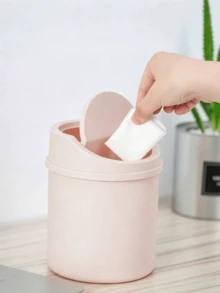 Mini Desktop Trash Can With Lid And Decorative Bow, Plastic Rotating Lid, Non-Electric Cylindrical Design, Suitable For Home, Office, Kitchen, Bedroom Vanity And Daily Use - Multi-color - View 7