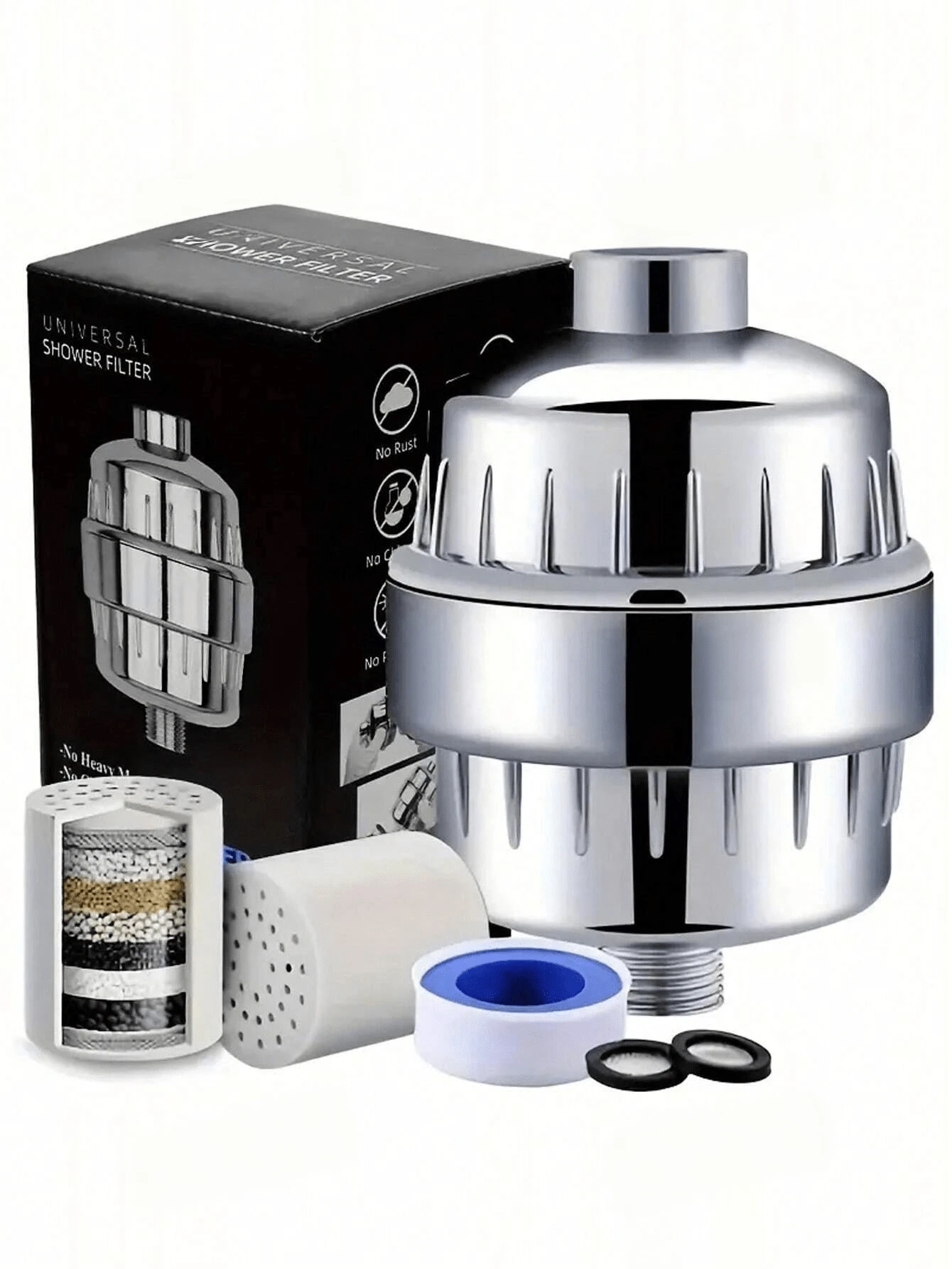 High-Efficiency Pressurized Shower Water Purifier, Active Shower Filtration System For Hard Water Environments. Equipped With Shower Head Filter With Filter Cartridge, Polished Finish. Perfect Gift Choice For Halloween And Christmas - G - View 1