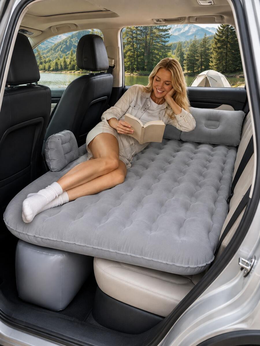 Car Inflatable Mattress, Rear Seat Inflatable Car Bed, SUV Camping Sleeping Pad, Portable Travel Mattress, Thickened Car Sleeping Pad With Air Pillow, Rear Seat Cushion, Suitable For Road Trips, Camping, Travel, Universal Vehicle Interior Accessory