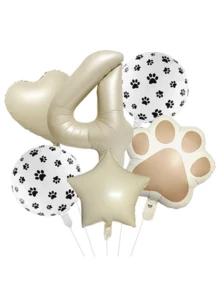 6件組動物主題「Let's Pawty」狗與貓爪印箔氣球套裝，40英吋棕色數字生日派對裝飾氣球 - 多色 - 查看 6