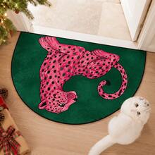 1pc Hot-Selling New Pink Leopard Print Semi-Circle Door Mat, Suitable For Bathtub/Shower/Entrance, Modern Animal Design, Pink Leopard Print, Perfect For Living Room, Bedroom, Kitchen, Bathroom, Patio And Home Decor, Multi-Functional Floor Mat, Carpet, Rug, Carpet Living Room, Carpet For Bedroom, Rug Bedroom, Room Decor, Rugs For Living Room, Washable Rug - Multicolor - View 2