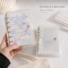 Kawaii Clear 6 Ring Binder Planner, Transparent PVC Loose Leaf Notebook Organizer With Cute Pastel Cover, A6/A5 Journal Diary Stationery For Notes & Scrapbooking - A5 - View 4