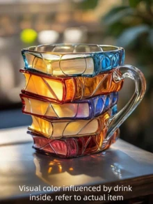 1pc Colorful Painted Book-Shaped Mug, Novel 3D Painted Book Coffee Cup, Unique Colored Glass Book Stack Coffee Mug, Gift For Readers, Librarians, Literature Lovers - Multicolor - View 11