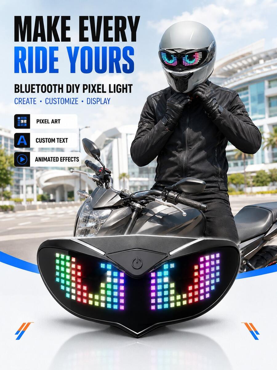 Lampu Peringatan Mata Setan LED untuk Helm Sepeda Motor dan Sepeda, Lampu Dekoratif Suasana Malam Hari untuk Berkendara dengan Mata Setan, Bluetooth, Kontrol Aplikasi, DIY