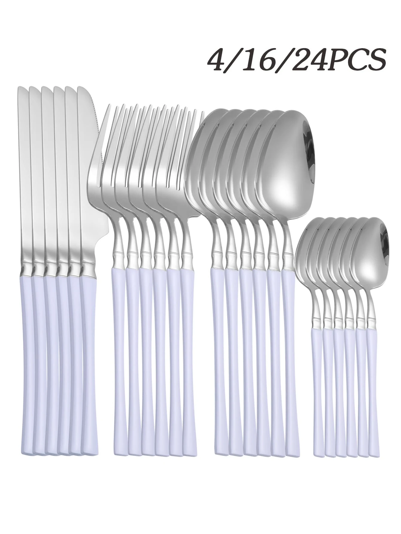 4/16/24pcs Stainless Steel Flat Cutlery Set, Universal For Home, Hotel, Restaurant - Silver-macaron Purple - View 1