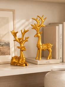 2pcs White Deer Home Decor, One Standing And One Lying, Modern Minimalist Design, Suitable For Living Room, Entryway, Study, Fireplace And Christmas Table Decoration - A - View 3