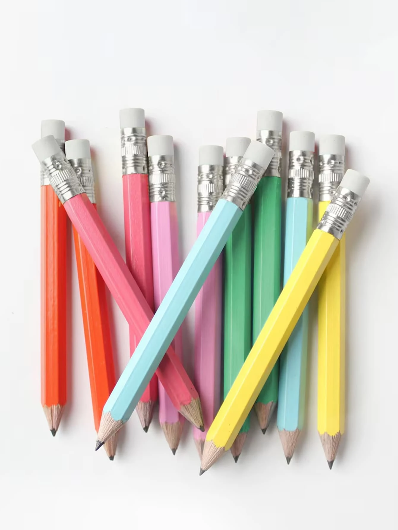 12/30pcs Rainbow Mini Pencils, Bridal Shower Pencils Half Golf Pencils With Erasers Pre Sharpened 4 Inch 2 HB Mini Hexagon Wedding Pens For Bridal Shower Favors Office