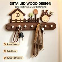 Creative Cartoon Wooden Wall-Mounted Key Hook, Medieval Style No-Drill Entryway Door Back Hanging Rack, Can Store Keys, Bags, Scarves, Wall Decor Storage Item, Suitable For Living Room, Bedroom, Kitchen, Entryway Wall, Home Storage Small Items - View 5
