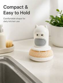 Modern Plastic Soap Dispenser Cleaning Brush, Cat Ear Handle, Press Top To Dispense Liquid, Round Sponge Brush Head, 2 Colors Available, Kitchen Pots Bowls Sink Countertop Daily Cleaning Brush, Spring Kitchen Cleaning - Multicolor - View 8