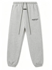 بنطال رياضي أساسي من الصوف الناعم من Fear Of God Essentials بلون رمادي فاتح، بنطال شارع فضفاض من الصوف الناعم للجنسين، ملابس كاجوال يومية متناسقة - رمادي فاتح مرقط - مشاهدة 1