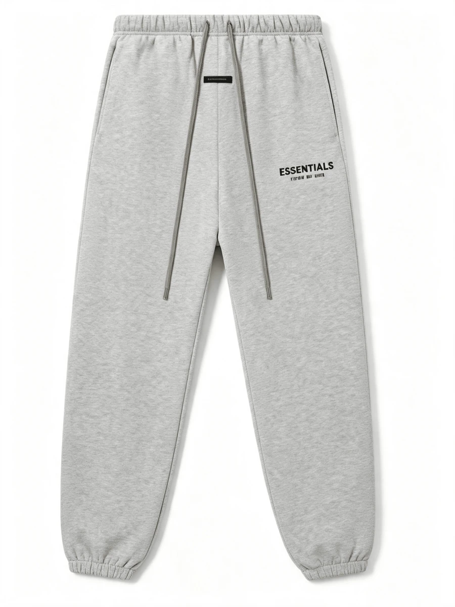 بنطال رياضي أساسي من الصوف الناعم من Fear Of God Essentials بلون رمادي فاتح، بنطال شارع فضفاض من الصوف الناعم للجنسين، ملابس كاجوال يومية متناسقة - رمادي فاتح مرقط - مشاهدة 1