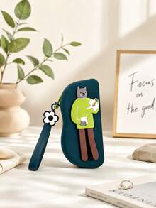 Tas Pelindung Kacamata Silikon Motif Kartun Kucing & Anjing dengan Kain Pembersih, Tahan Air dan Tahan Benturan, Portabel Modis, Tas Penyimpanan Multifungsi untuk Kosmetik, Earphone, Koin dan Barang Kecil, Pengatur Tas Harian Kampus Mahasiswa, Aksesori Serbaguna Lucu - Multiwarna 2 - View 6
