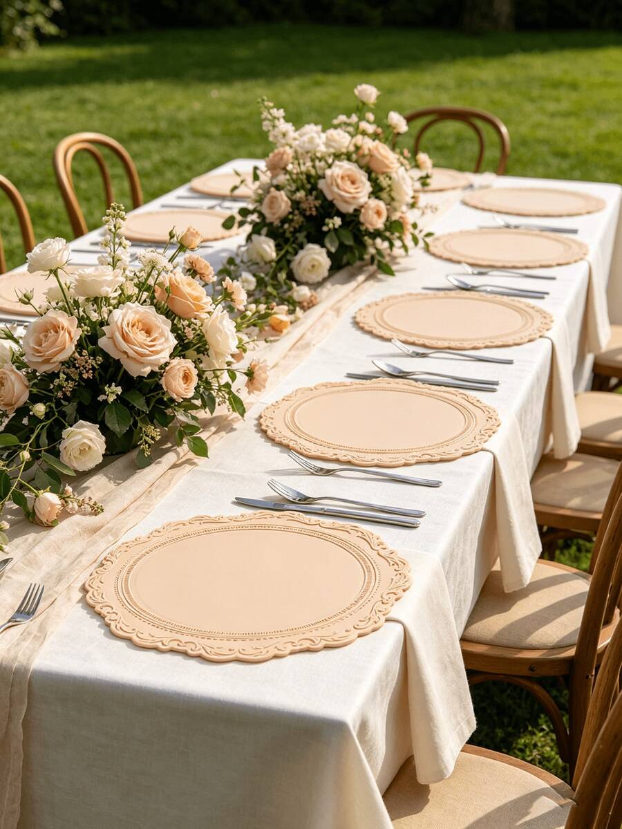 1pc 35cm Silicone Non-Slip Placemat, Nordic Style Dining Table Decor Mat, Washable, Easy To Clean, Wipe-Able, Non-Slip, Elegant Tablemat, Dining Table Setting, Kitchen Tabletop Pad, Holiday Wedding Decoration - Multicolor - View 1