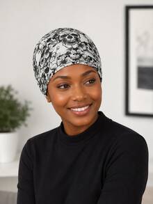 Skull Floral Printed Stretch Turban Cap, Soft Breathable Hair Wrap For Daily Wear & Halloween Party, Unique Holiday Gift For Women - Multicolor - View 3