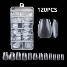 120pcs Short Almond Shaped Acrylic Nail Tips, Pre-Formed Semi-Matte Full Coverage Square Transparent Gel Press-On False Nails For Nail Extension, Home DIY Manicure - Multicolor - View 12