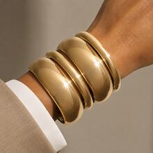 4pcs/Set Gold Thick Bracelet Set, Minimalist Smooth Wide & Thin Stackable Women's Bracelets, Fashionable Eye-Catching Jewelry, Suitable For Party, Vacation And Daily Wear - Gold - View 1