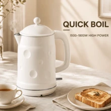 Ketel Listrik Stainless Steel 1,8L, 1800W, Pemanasan Cepat, 220-240V 50/60Hz, Ketel Air Panas Tanpa Kabel untuk Teh, Kopi & Dapur Rumah - Putih - View 3