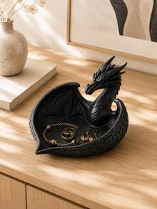 1pc Fantasy Dragon Decorative Jewelry Tray, Unique Ring Earring Necklace Storage Organizer Box, Suitable For Vanity Bedroom Desktop, Eye-Catching Home Decor Gift, Wedding Bridesmaid Gift, Room Decor, Jewelry Storage, Home Decor, Bathroom Decor - Multicolor - View 2