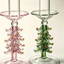 1pc Christmas Tree Shaped Glass Taper Candle Holder, Transparent Colorful Glass Candle Holder, Christmas Table Centerpiece Decoration, Holiday Party Home Dining Table Decor - Tree Candle Holder - View 4