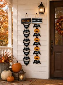 Personalized Family Name Halloween Door Sign, Customized Bat And Pumpkin Hanging Plaque, Spooky Country Style Wall Decor, Suitable For Front Door, Porch And Home Residence - Multicolor - View 6