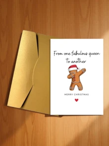 1pc Playful Gingerbread Man Christmas Card With Envelope, Printed Dancing Gingerbread Santa Hat Art, "From One Extraordinary Queen To Another Queen", Exclusive For Best Friends, Secret Christmas Gift Exchange, Blank Inside - A - View 12